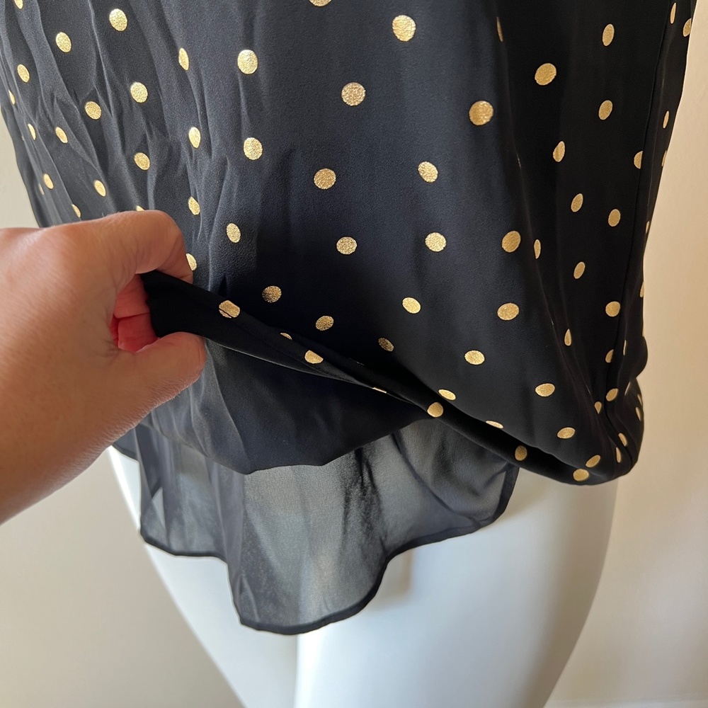 SOLD NWT Loft Outlet Black & Gold Polka Dot Blouse / Tank Top Shirt Large Petite - Picture 5 of 7